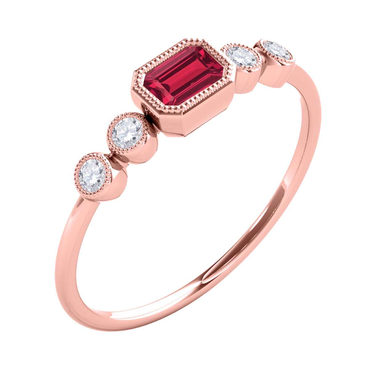 Mauli Jewels 0.40 Carat Round White Diamond & Emerald Cut Ruby Gemstone Ring in 14K White, Yellow & Rose Gold Mauli Jewels