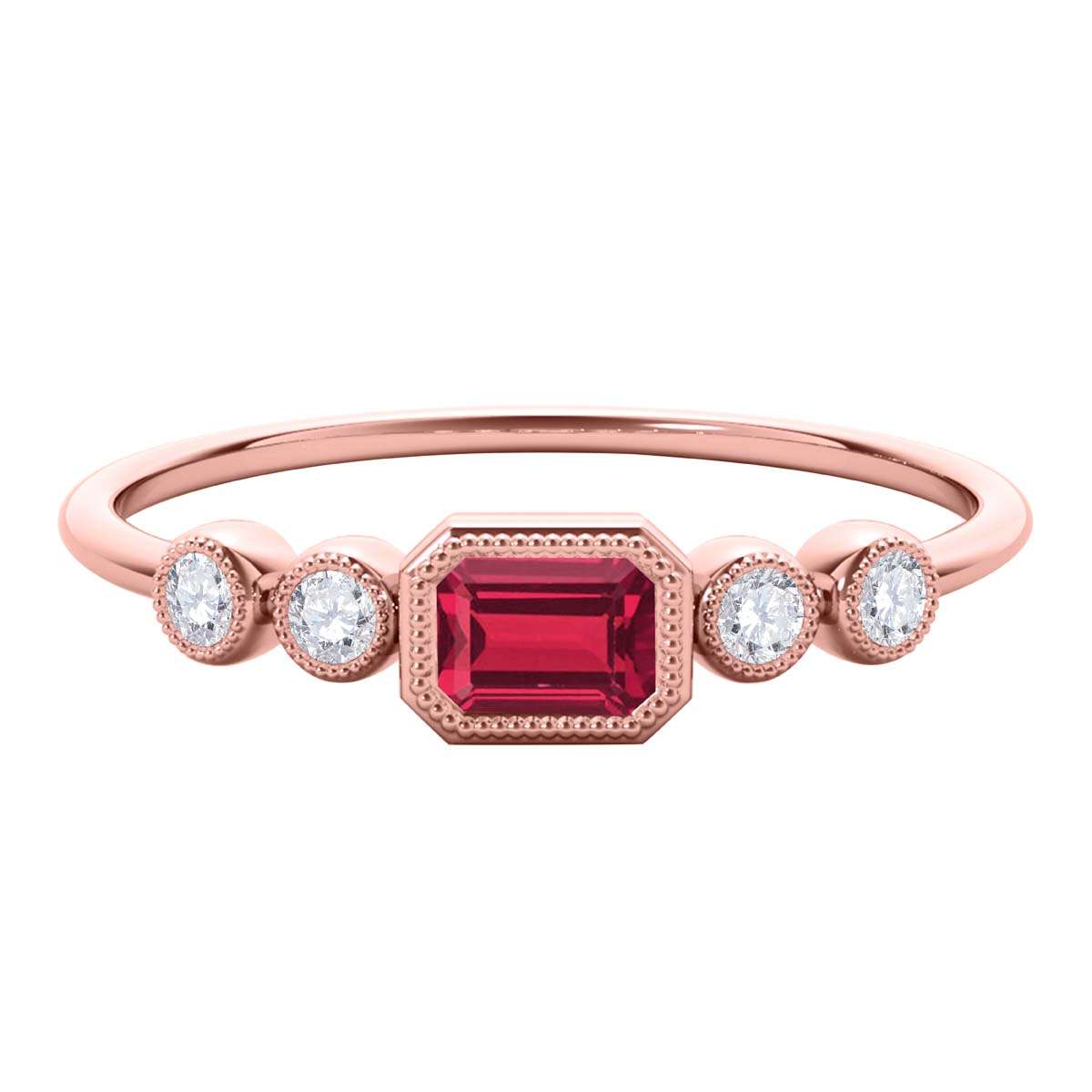 Mauli Jewels 0.40 Carat Round White Diamond & Emerald Cut Ruby Gemstone Ring in 14K White, Yellow & Rose Gold Mauli Jewels