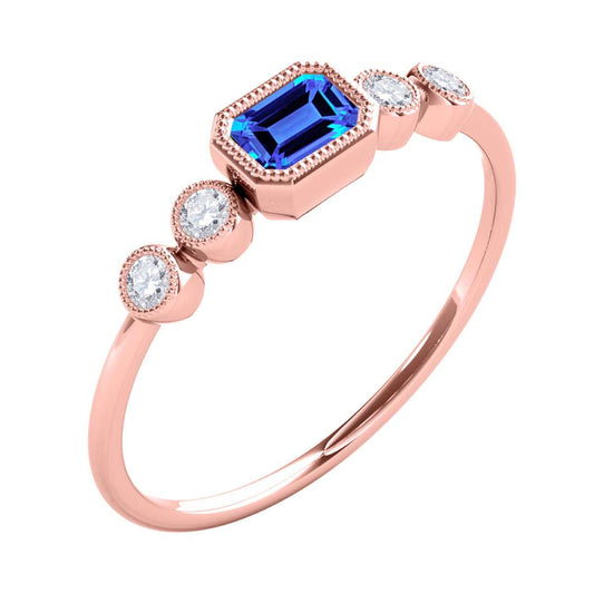 Mauli Jewels 0.40 Carat Round White Diamond & Emerald Cut Sapphire Ring in 14K White, Yellow, and Rose Gold – Elegant Fine Jewelry for Women Mauli Jewels