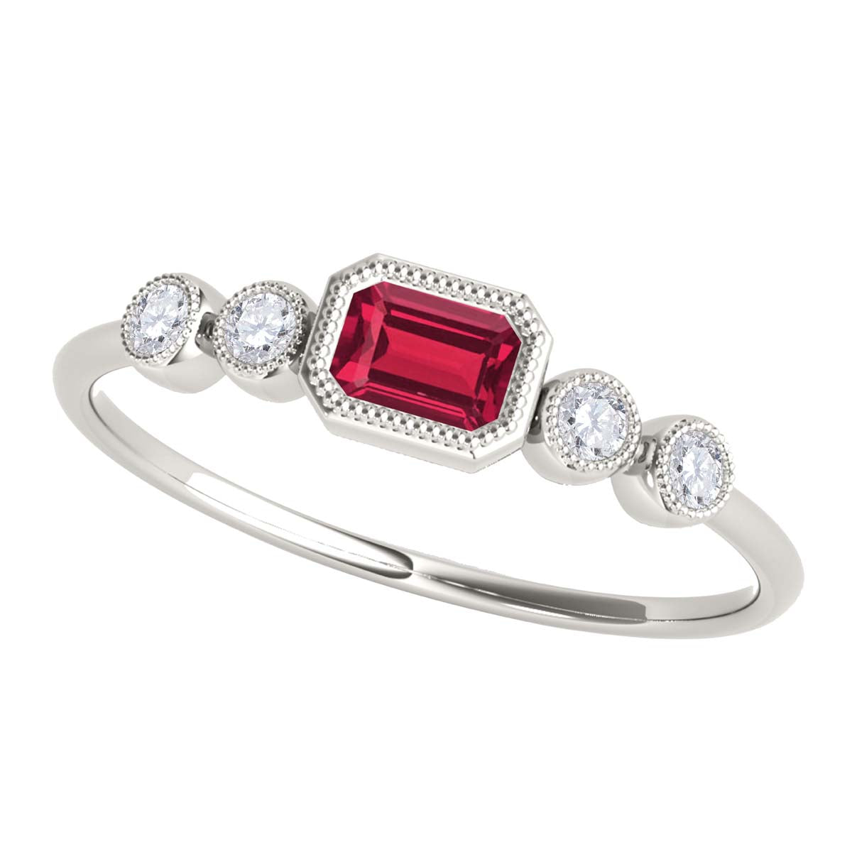 Mauli Jewels 0.40 Carat Round White Diamond & Emerald Cut Ruby Gemstone Ring in 14K White, Yellow & Rose Gold Mauli Jewels