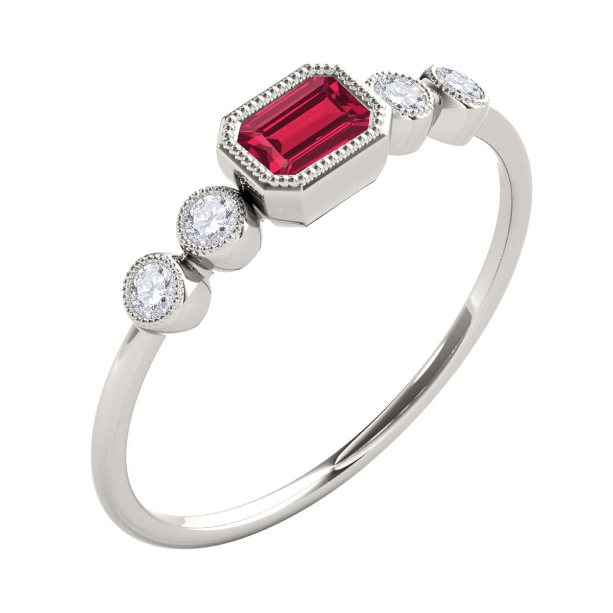 Mauli Jewels 0.40 Carat Round White Diamond & Emerald Cut Ruby Gemstone Ring in 14K White, Yellow & Rose Gold Mauli Jewels