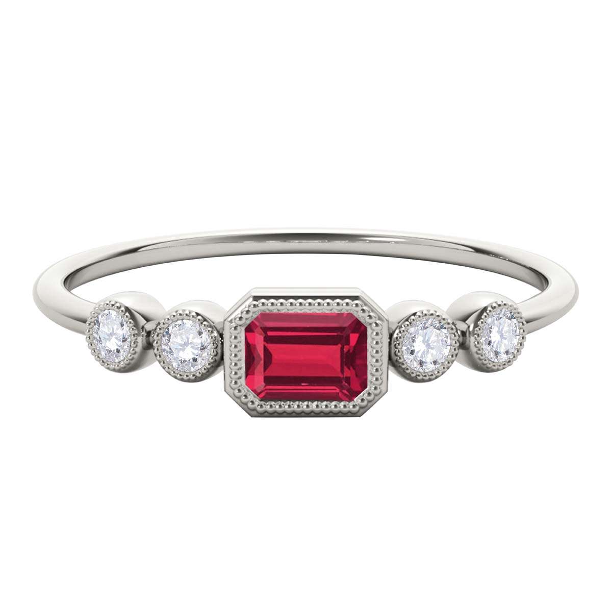 Mauli Jewels 0.40 Carat Round White Diamond & Emerald Cut Ruby Gemstone Ring in 14K White, Yellow & Rose Gold Mauli Jewels