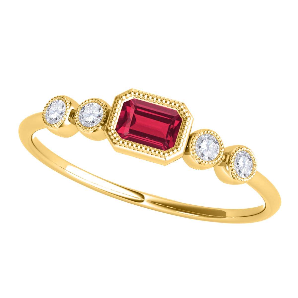 Mauli Jewels 0.40 Carat Round White Diamond & Emerald Cut Ruby Gemstone Ring in 14K White, Yellow & Rose Gold Mauli Jewels