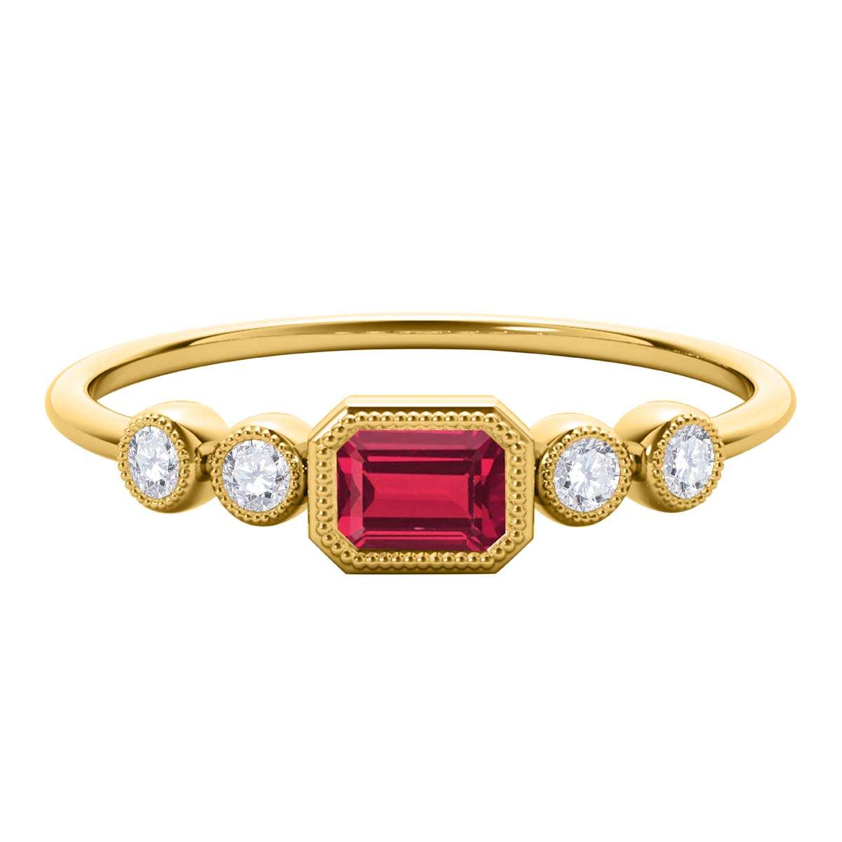 Mauli Jewels 0.40 Carat Round White Diamond & Emerald Cut Ruby Gemstone Ring in 14K White, Yellow & Rose Gold Mauli Jewels