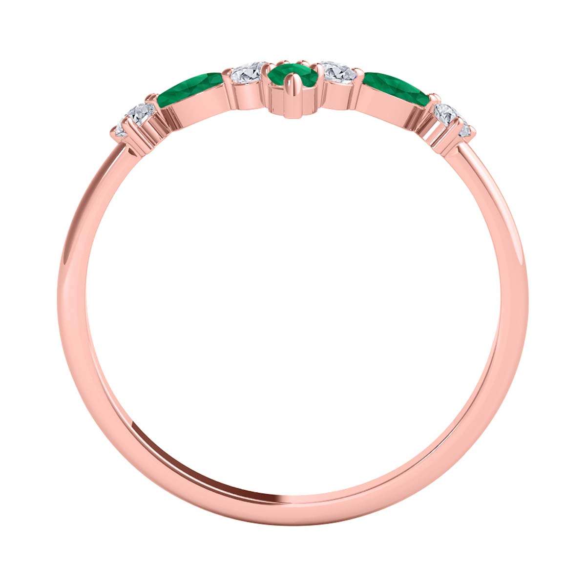 0.40 Carat Prong Set Natural Diamond & Marquise Shape Emerald Gemstone Wedding Band In 10K Rose White & Yellow Solid Gold Mauli Jewels