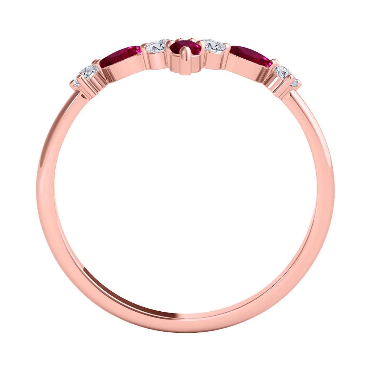 0.40 Carat Prong Set Natural Diamond & Marquise Shape Ruby Gemstone Wedding Band In 10K Rose White & Yellow Solid Gold Mauli Jewels