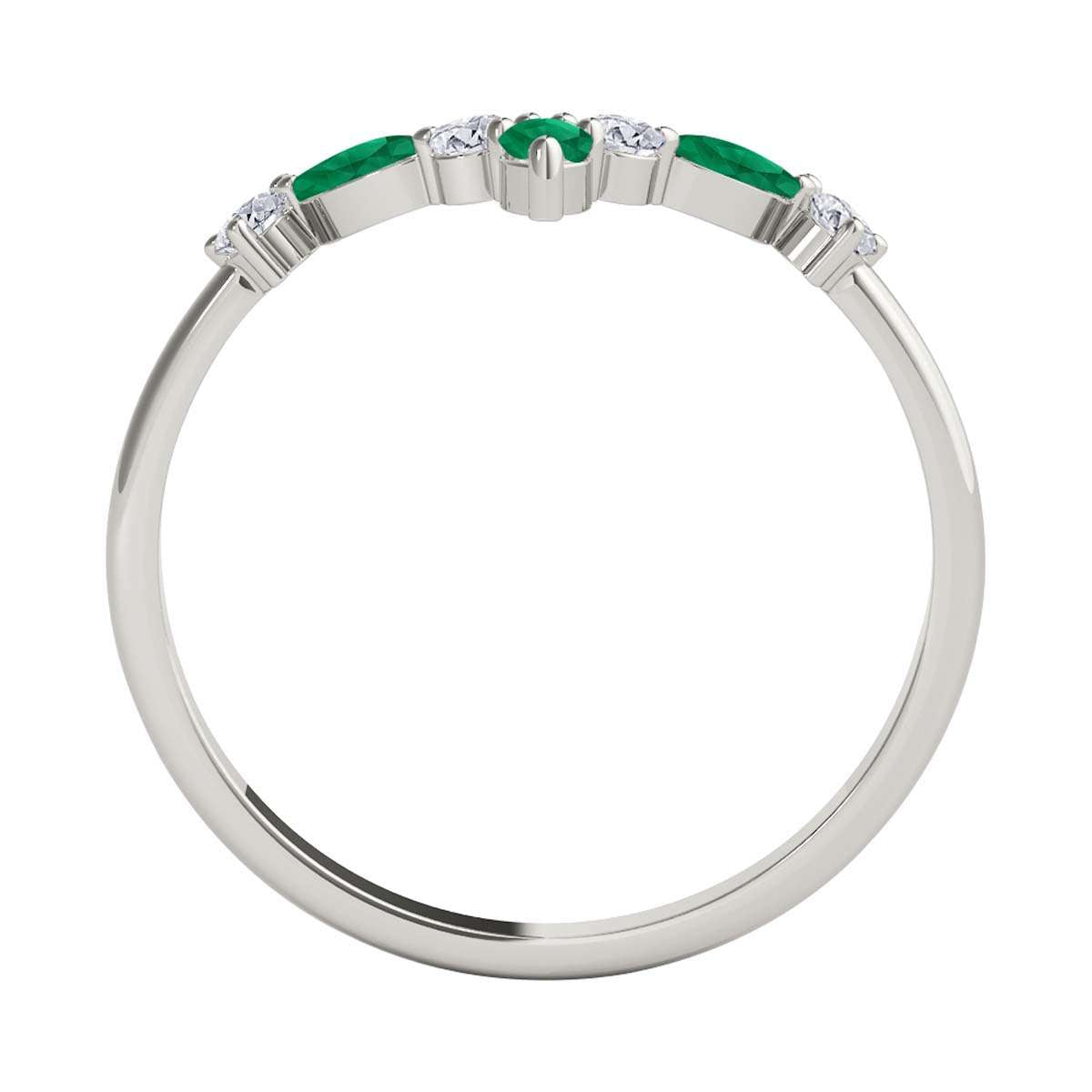 0.40 Carat Prong Set Natural Diamond & Marquise Shape Emerald Gemstone Wedding Band In 10K Rose White & Yellow Solid Gold Mauli Jewels