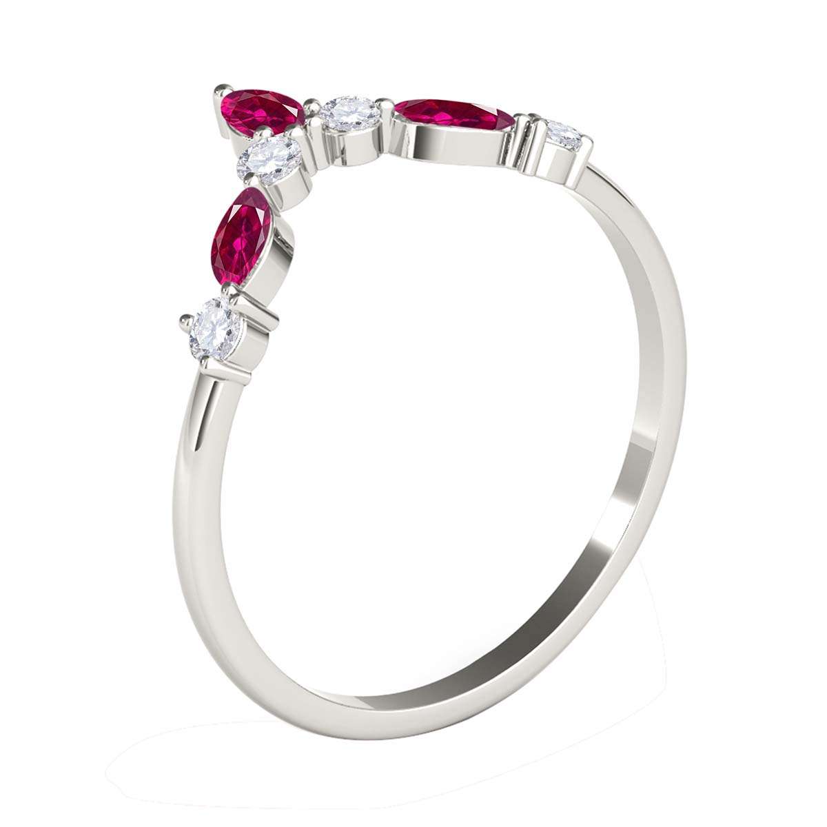 0.40 Carat Prong Set Natural Diamond & Marquise Shape Ruby Gemstone Wedding Band In 10K Rose White & Yellow Solid Gold Mauli Jewels