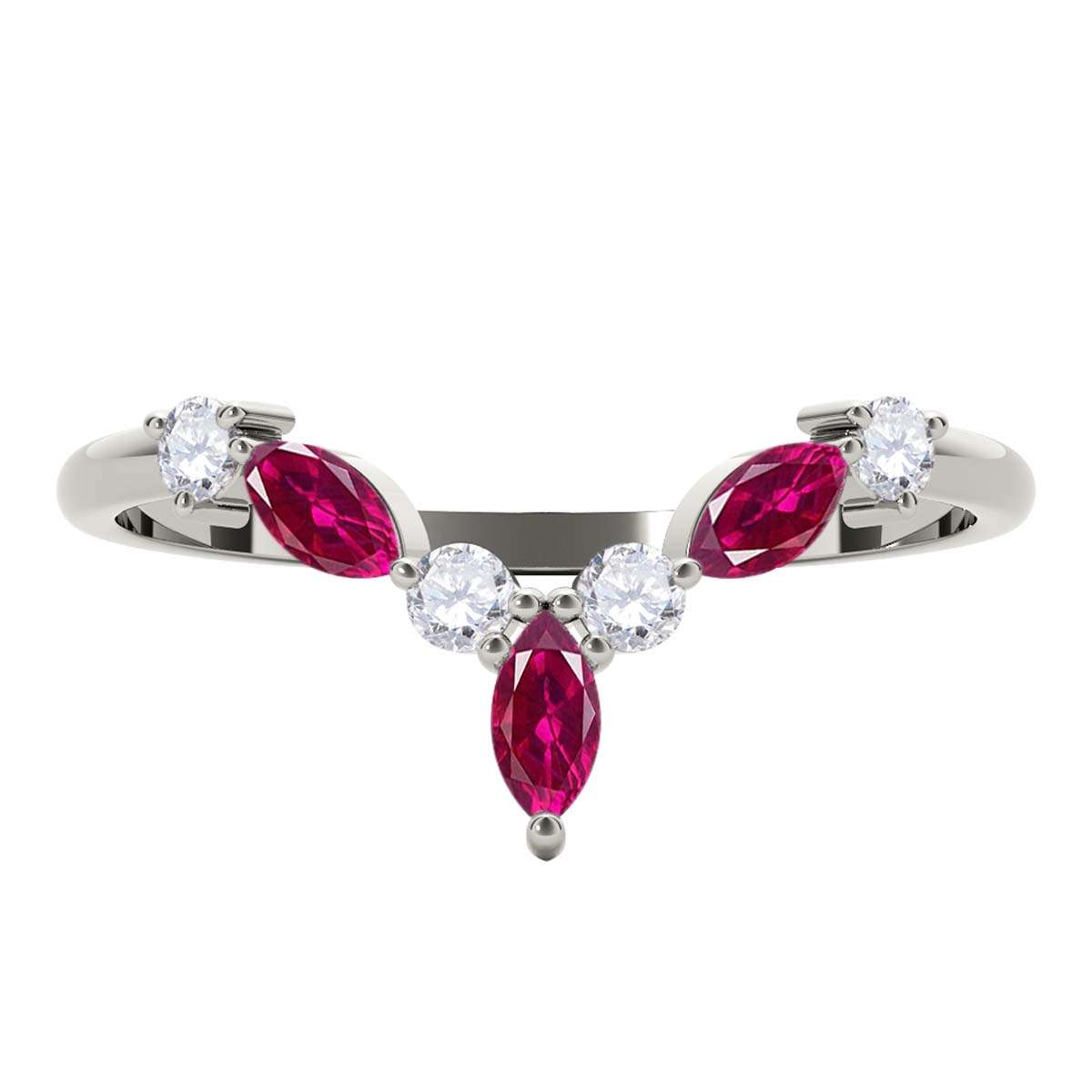 0.40 Carat Prong Set Natural Diamond & Marquise Shape Ruby Gemstone Wedding Band In 10K Rose White & Yellow Solid Gold Mauli Jewels