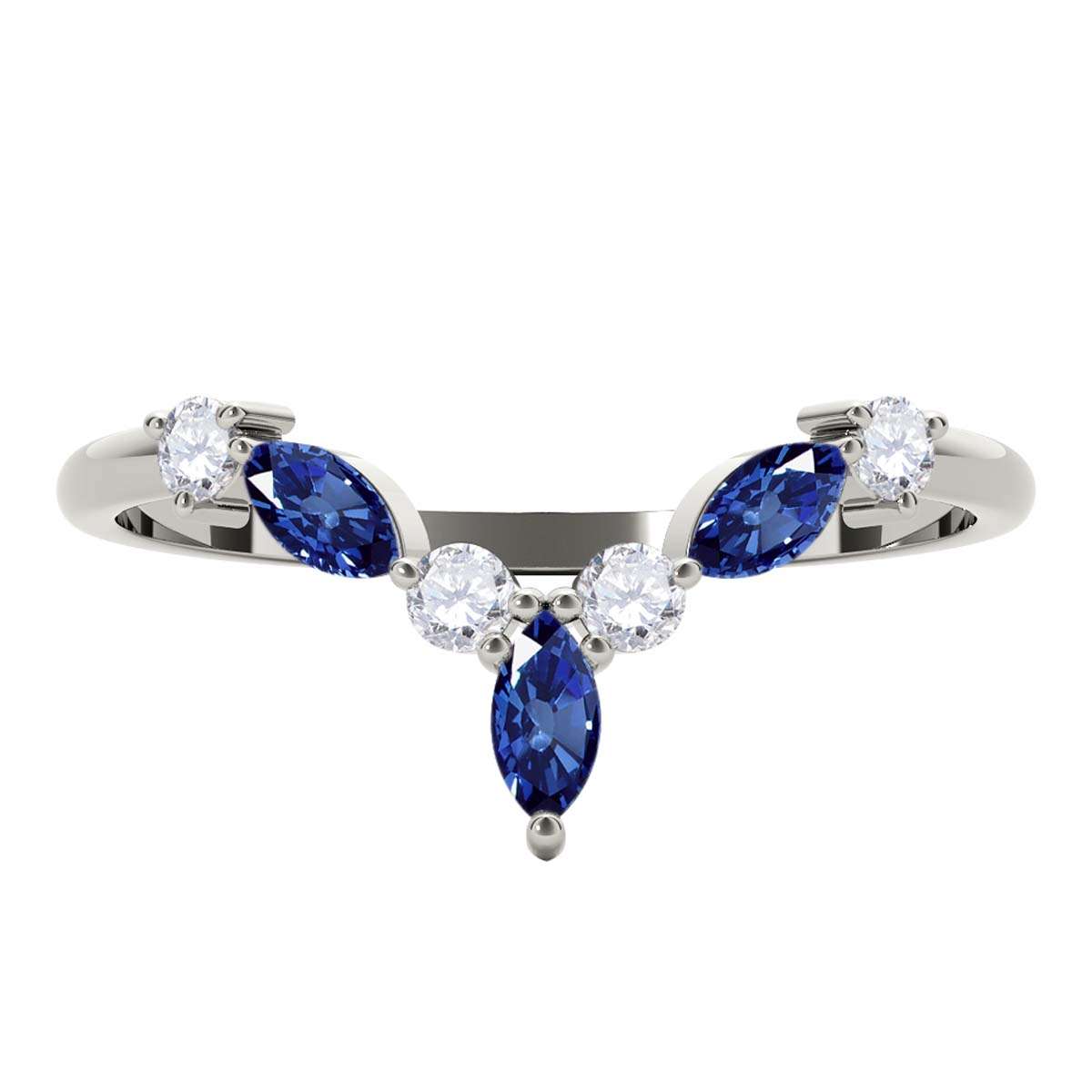 0.40 Carat Prong Set Natural Diamond & Marquise Shape Sapphire Gemstone Wedding Band In 10K Rose White & Yellow Solid Gold Mauli Jewels