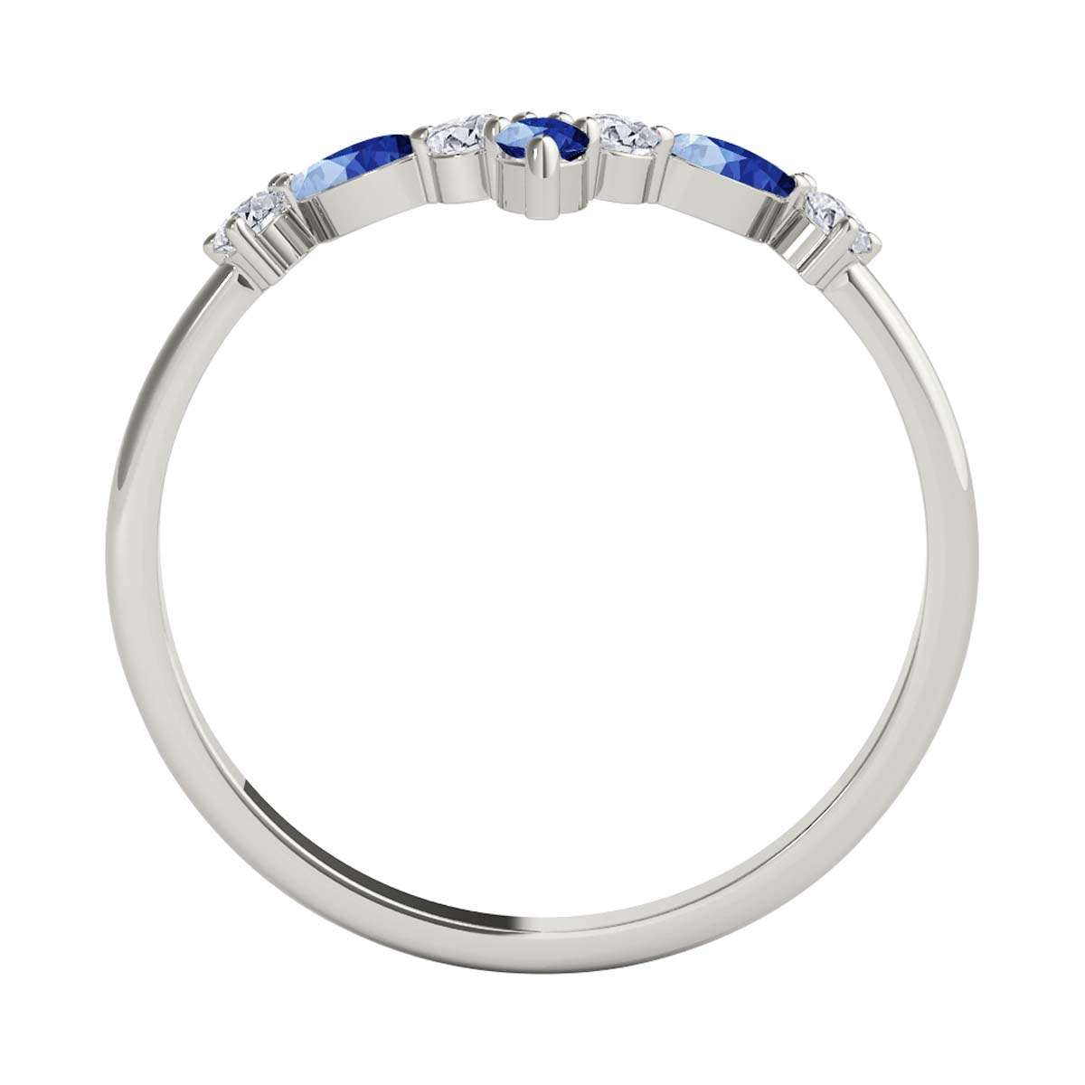 0.40 Carat Prong Set Natural Diamond & Marquise Shape Sapphire Gemstone Wedding Band In 10K Rose White & Yellow Solid Gold Mauli Jewels