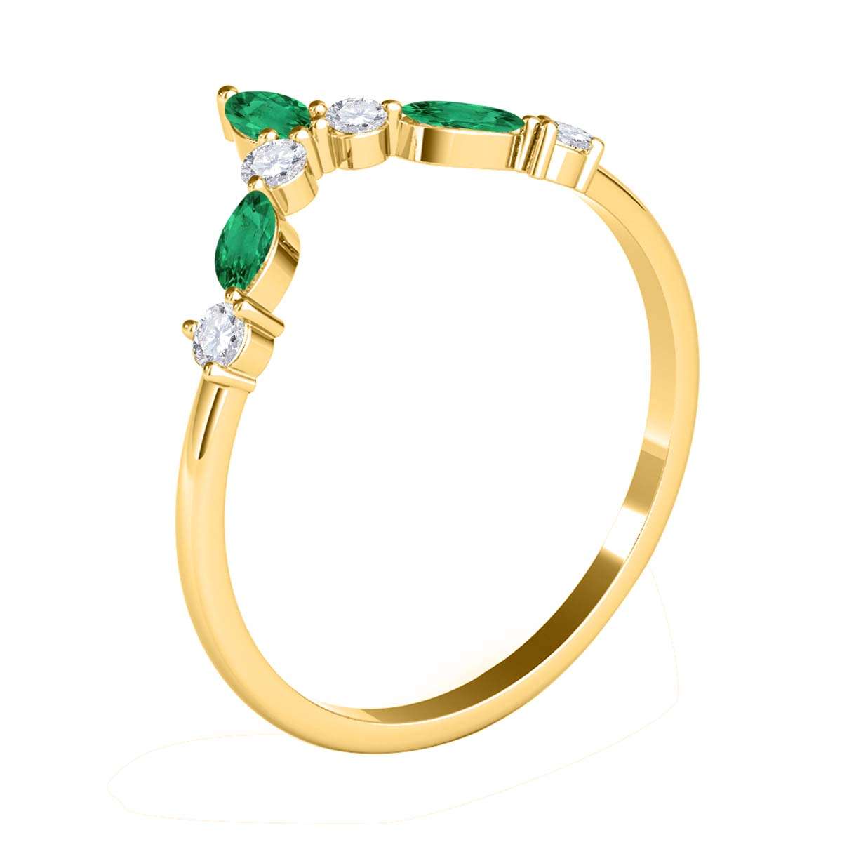 0.40 Carat Prong Set Natural Diamond & Marquise Shape Emerald Gemstone Wedding Band In 10K Rose White & Yellow Solid Gold Mauli Jewels