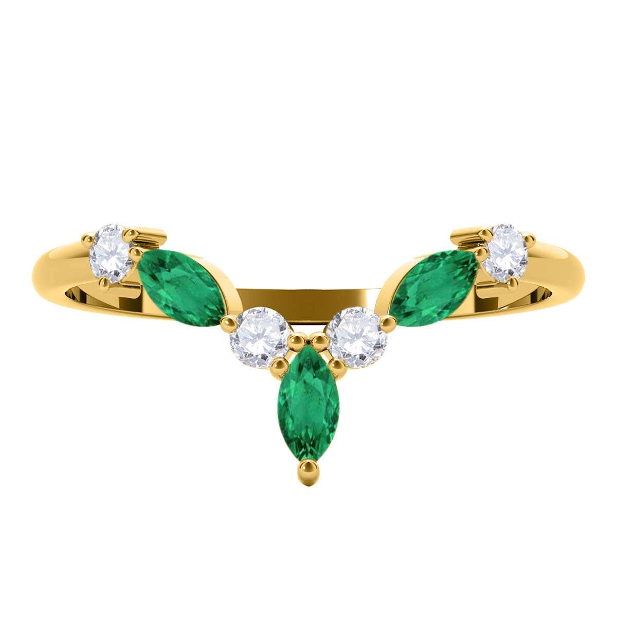 0.40 Carat Prong Set Natural Diamond & Marquise Shape Emerald Gemstone Wedding Band In 10K Rose White & Yellow Solid Gold Mauli Jewels