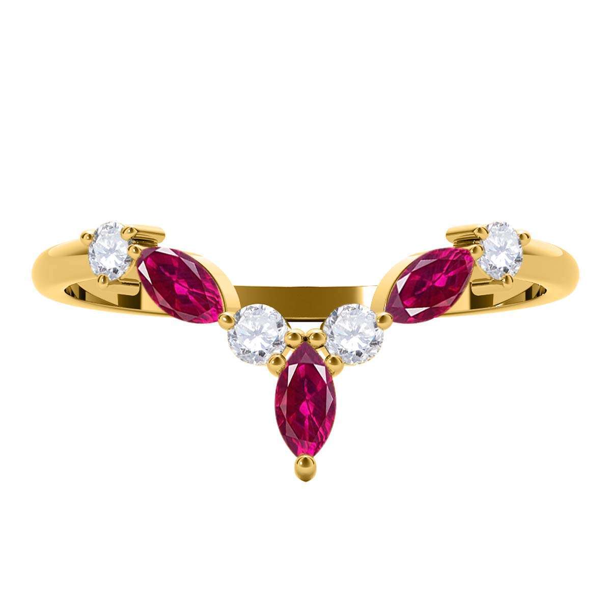 0.40 Carat Prong Set Natural Diamond & Marquise Shape Ruby Gemstone Wedding Band In 10K Rose White & Yellow Solid Gold Mauli Jewels