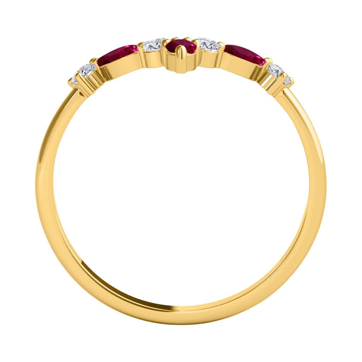 0.40 Carat Prong Set Natural Diamond & Marquise Shape Ruby Gemstone Wedding Band In 10K Rose White & Yellow Solid Gold Mauli Jewels