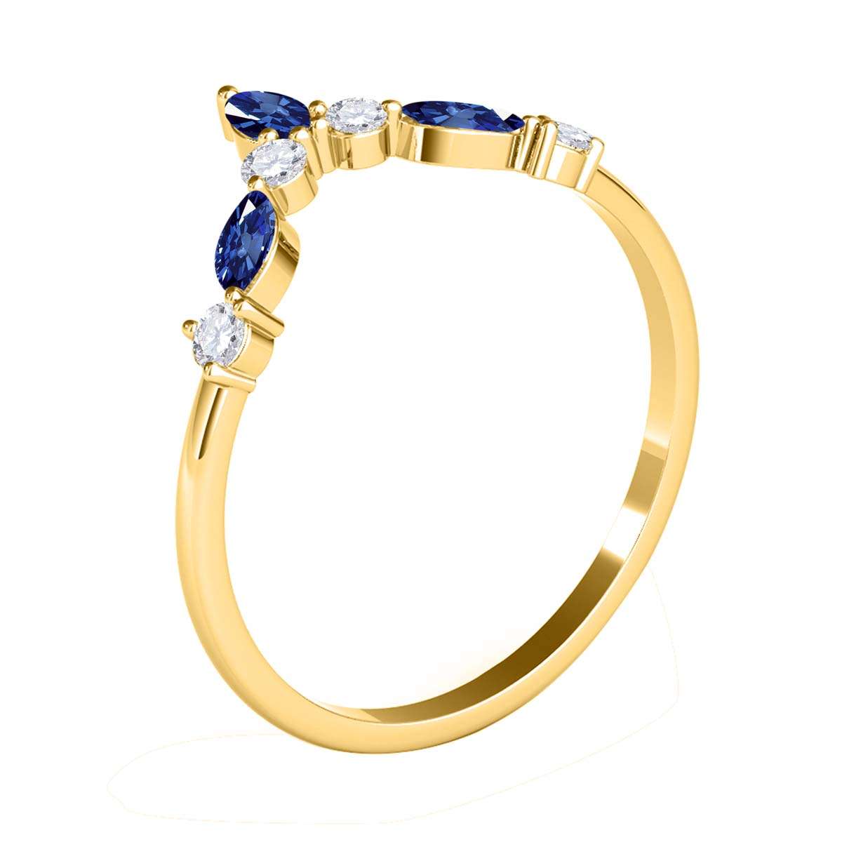 0.40 Carat Prong Set Natural Diamond & Marquise Shape Sapphire Gemstone Wedding Band In 10K Rose White & Yellow Solid Gold Mauli Jewels