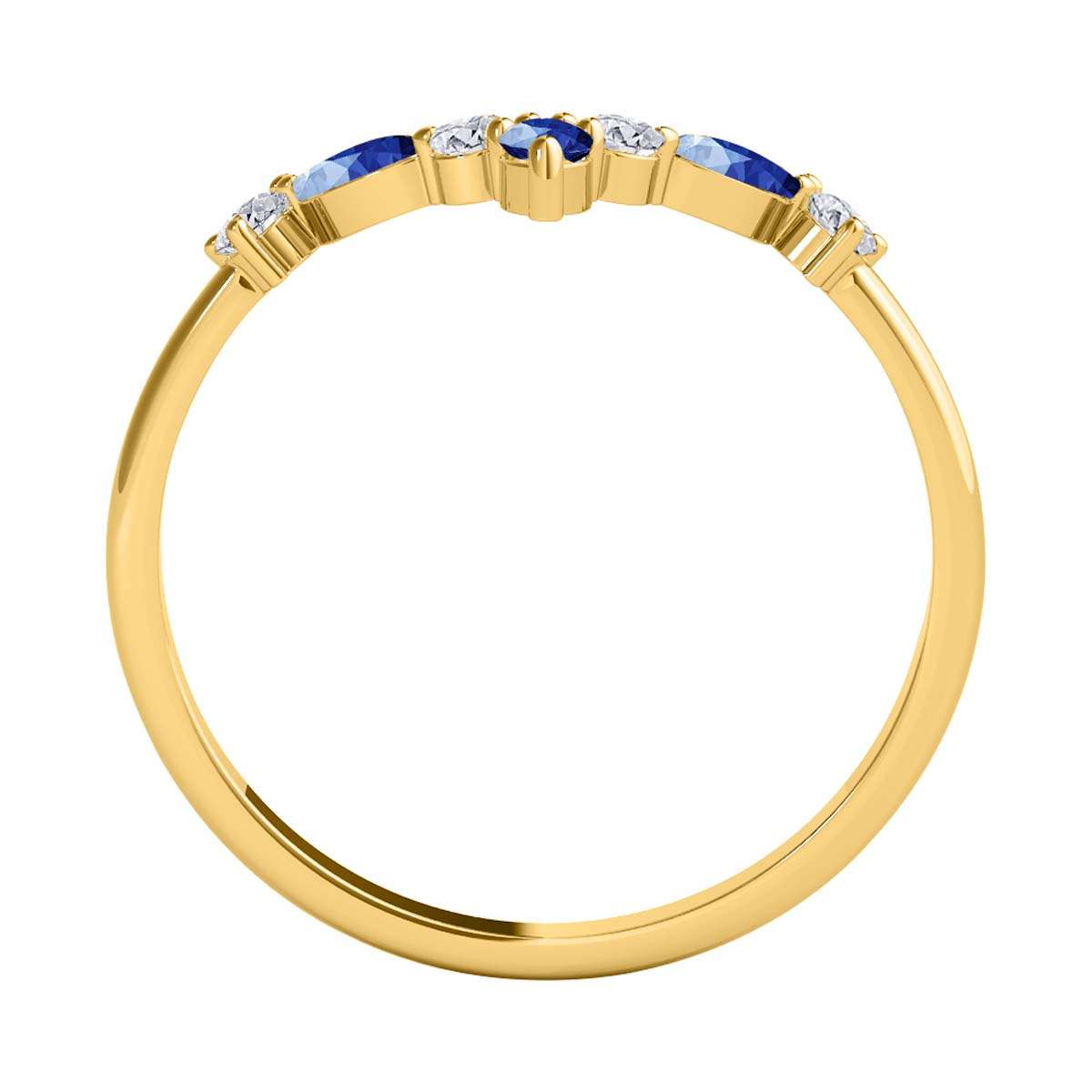 0.40 Carat Prong Set Natural Diamond & Marquise Shape Sapphire Gemstone Wedding Band In 10K Rose White & Yellow Solid Gold Mauli Jewels