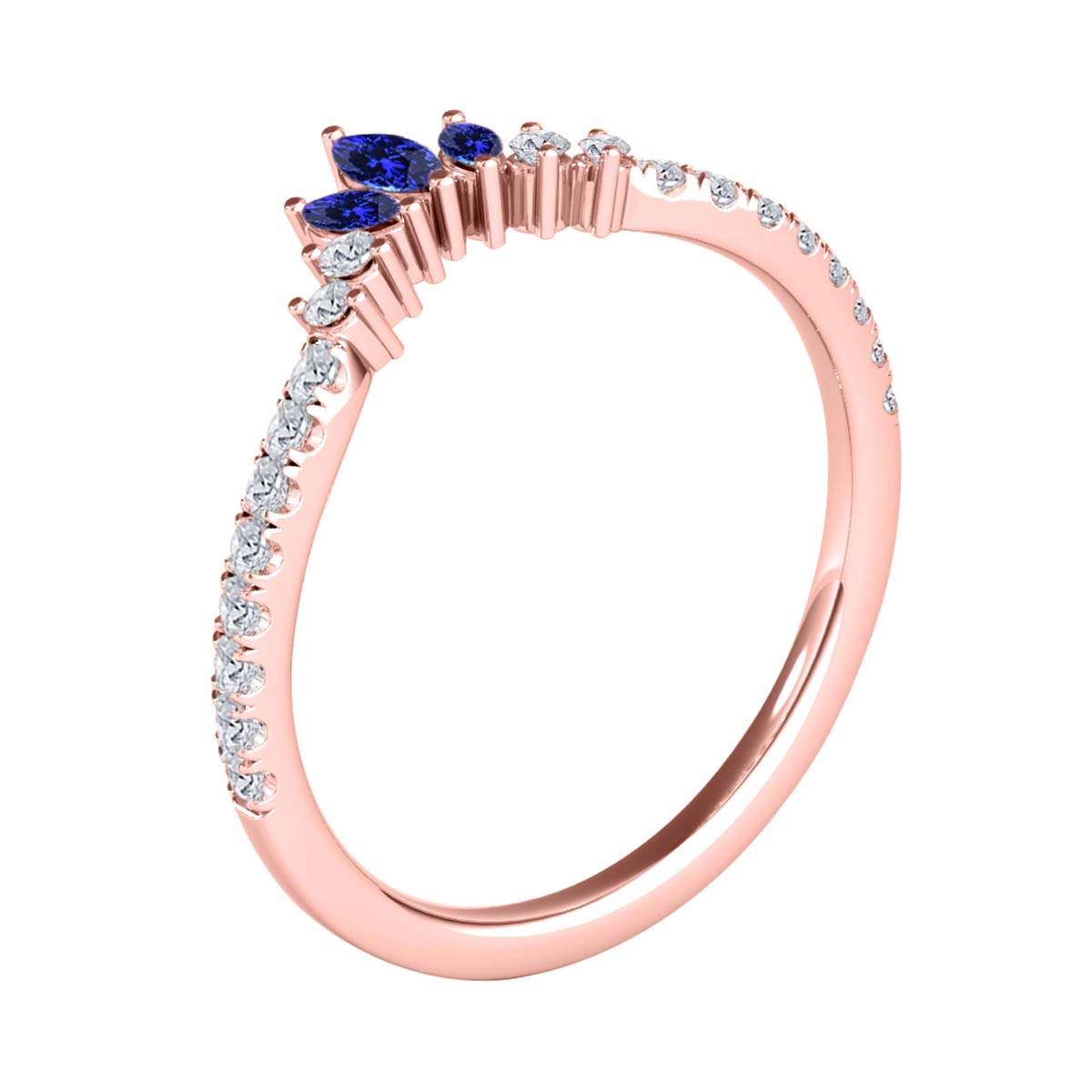 0.35 Carat Prong Set Natural Diamond & Marquise Shape Tanzanite Gemstone Wedding Band In 10K Rose White & Yellow Solid Gold Mauli Jewels