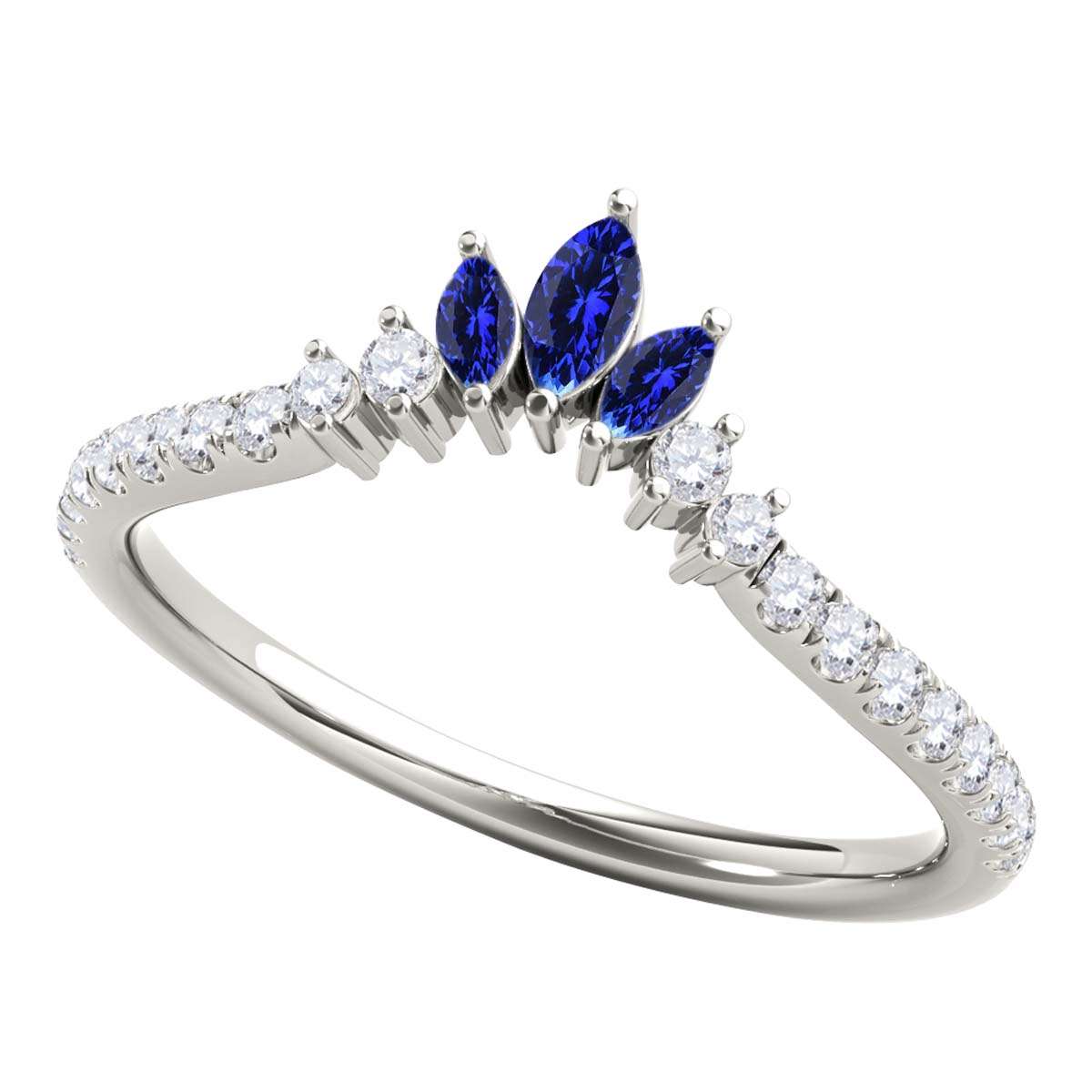 0.35 Carat Prong Set Natural Diamond & Marquise Shape Tanzanite Gemstone Wedding Band In 10K Rose White & Yellow Solid Gold Mauli Jewels