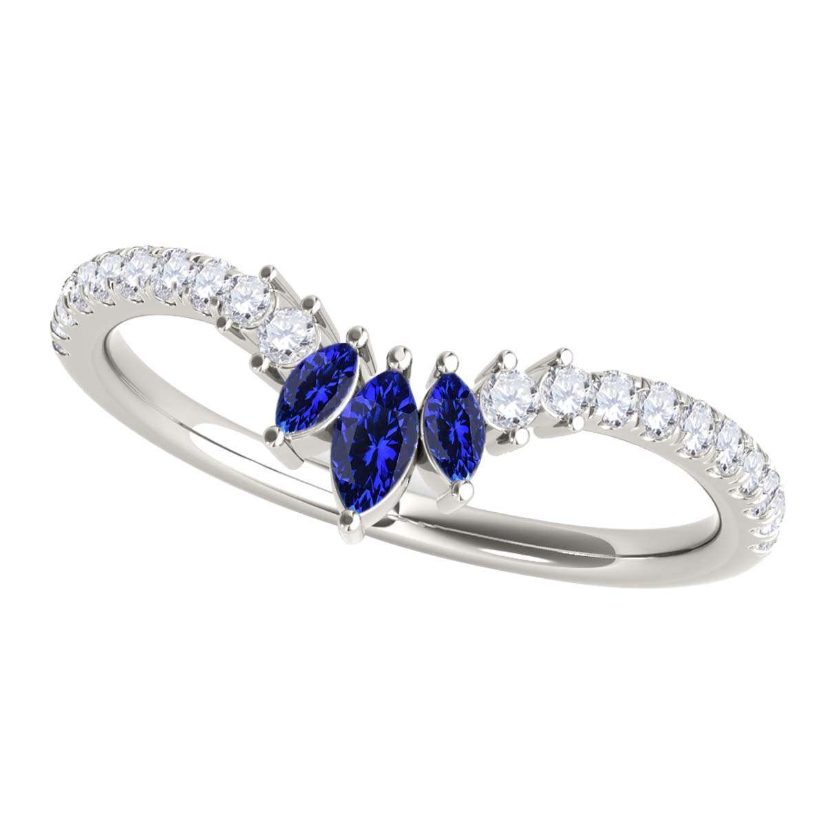 0.35 Carat Prong Set Natural Diamond & Marquise Shape Tanzanite Gemstone Wedding Band In 10K Rose White & Yellow Solid Gold Mauli Jewels