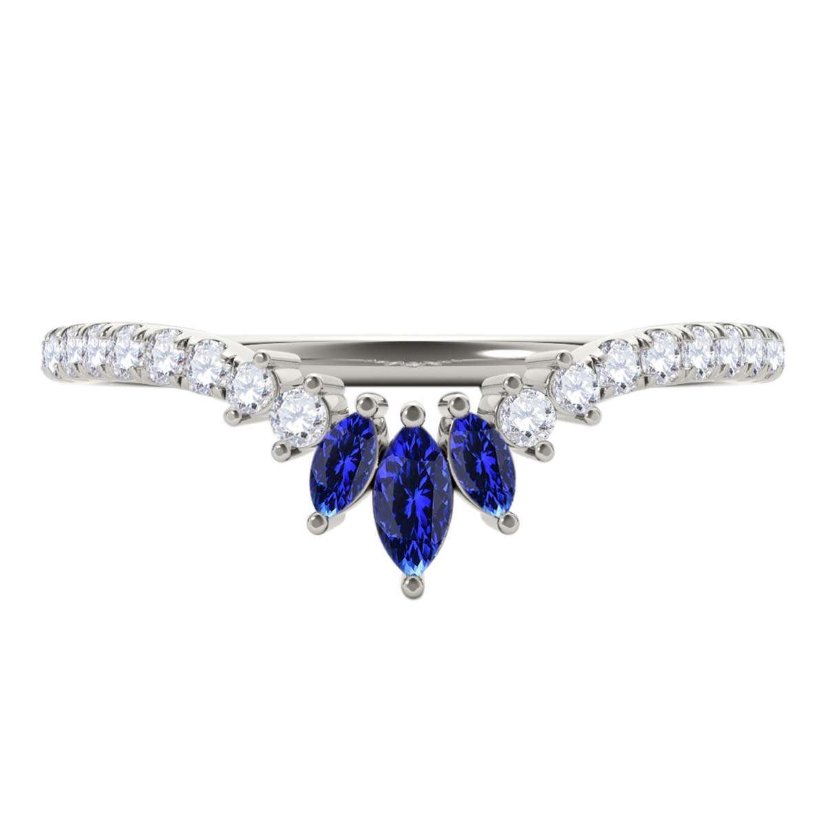0.35 Carat Prong Set Natural Diamond & Marquise Shape Tanzanite Gemstone Wedding Band In 10K Rose White & Yellow Solid Gold Mauli Jewels