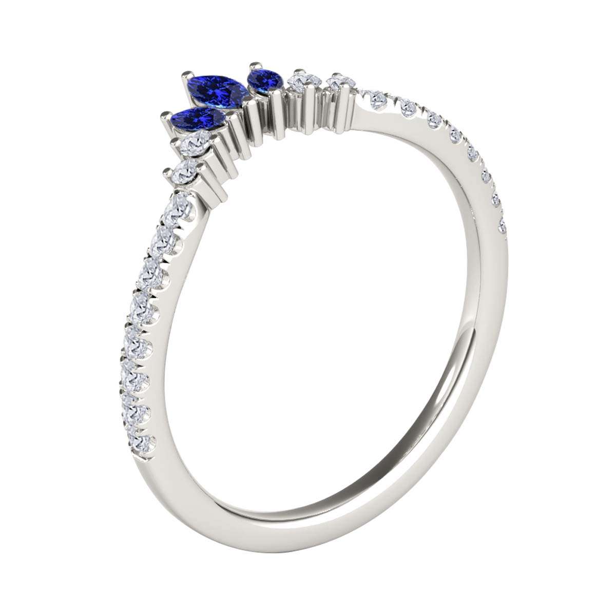 0.35 Carat Prong Set Natural Diamond & Marquise Shape Tanzanite Gemstone Wedding Band In 10K Rose White & Yellow Solid Gold Mauli Jewels