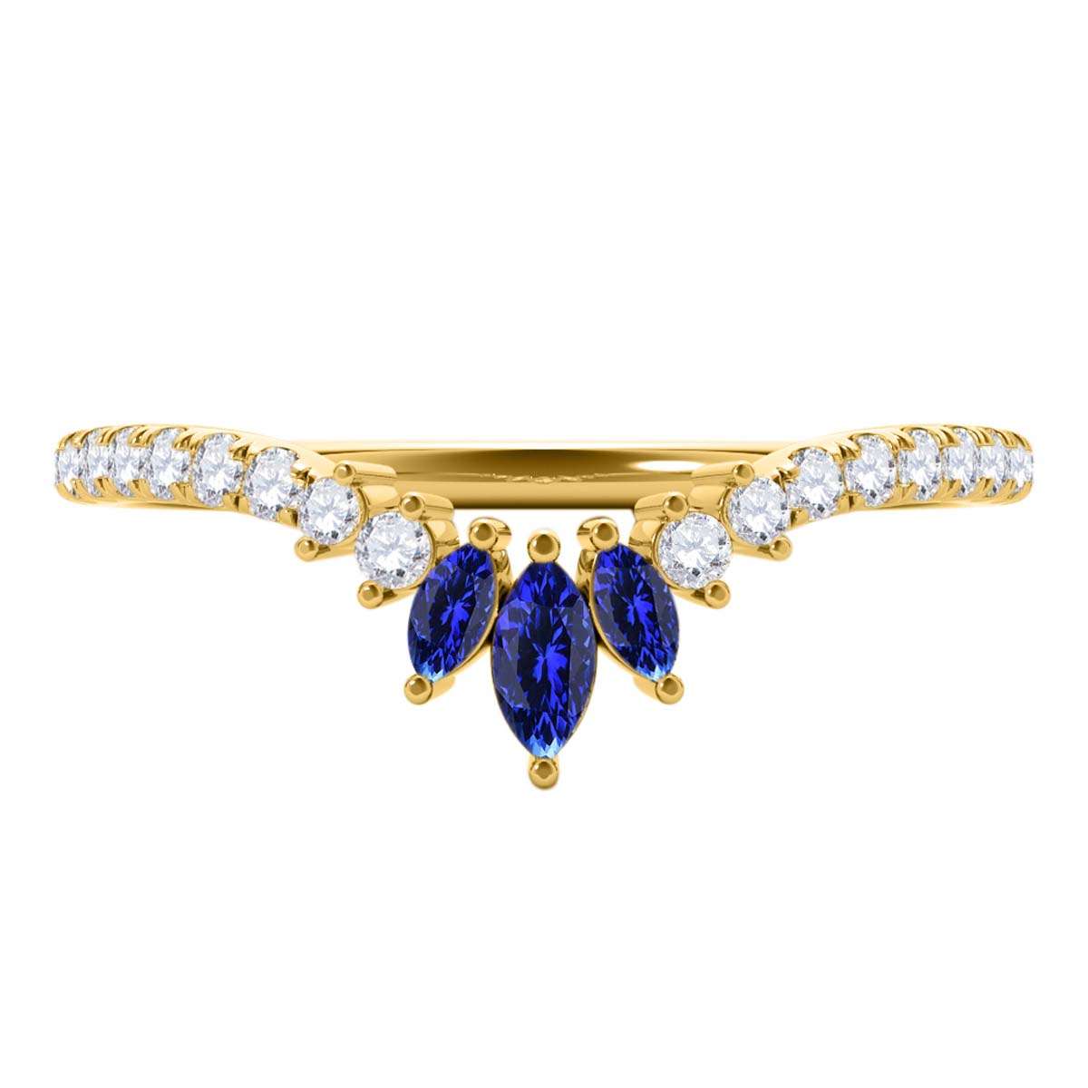 0.35 Carat Prong Set Natural Diamond & Marquise Shape Tanzanite Gemstone Wedding Band In 10K Rose White & Yellow Solid Gold Mauli Jewels