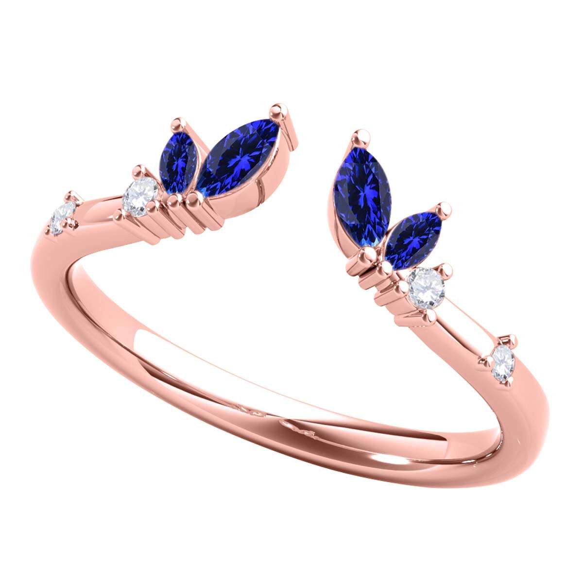0.25 Carat Prong Set Natural Diamond & Marquise Shape Tanzanite Gemstone Wedding Band In 10K Rose White & Yellow Solid Gold Mauli Jewels