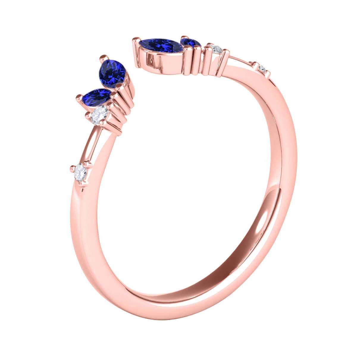 0.25 Carat Prong Set Natural Diamond & Marquise Shape Tanzanite Gemstone Wedding Band In 10K Rose White & Yellow Solid Gold Mauli Jewels