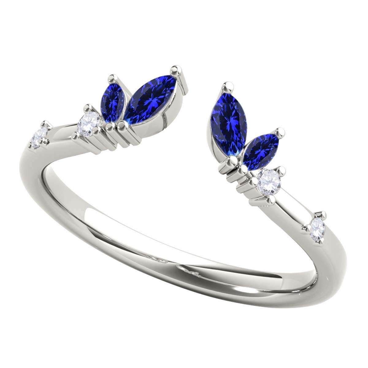 0.25 Carat Prong Set Natural Diamond & Marquise Shape Tanzanite Gemstone Wedding Band In 10K Rose White & Yellow Solid Gold Mauli Jewels