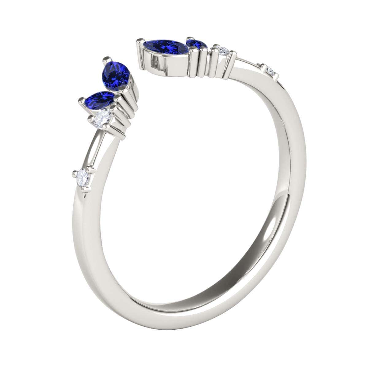 0.25 Carat Prong Set Natural Diamond & Marquise Shape Tanzanite Gemstone Wedding Band In 10K Rose White & Yellow Solid Gold Mauli Jewels