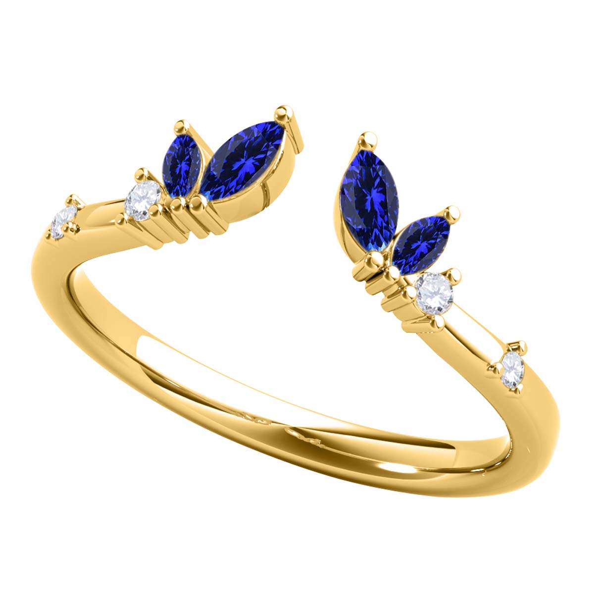 0.25 Carat Prong Set Natural Diamond & Marquise Shape Tanzanite Gemstone Wedding Band In 10K Rose White & Yellow Solid Gold Mauli Jewels