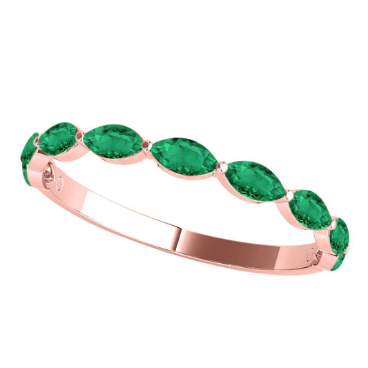 Elegant 0.75 Carat Marquise Emerald Gemstone Wedding Band: Prong Set, 10K Rose, White & Yellow Gold, Perfect for Women Mauli Jewels