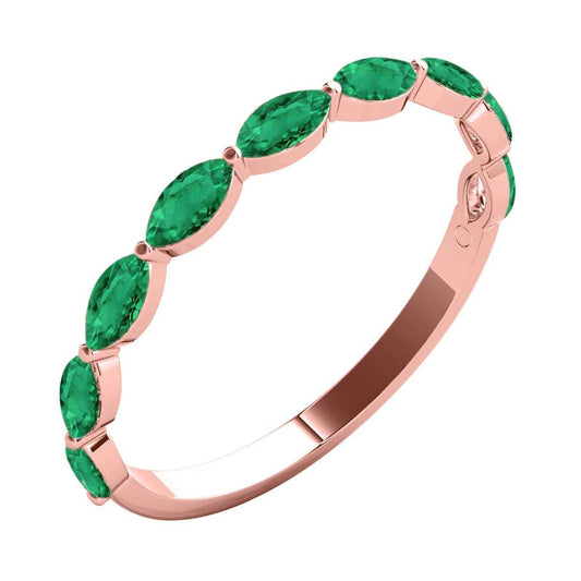 Elegant 0.75 Carat Marquise Emerald Gemstone Wedding Band: Prong Set, 10K Rose, White & Yellow Gold, Perfect for Women Mauli Jewels