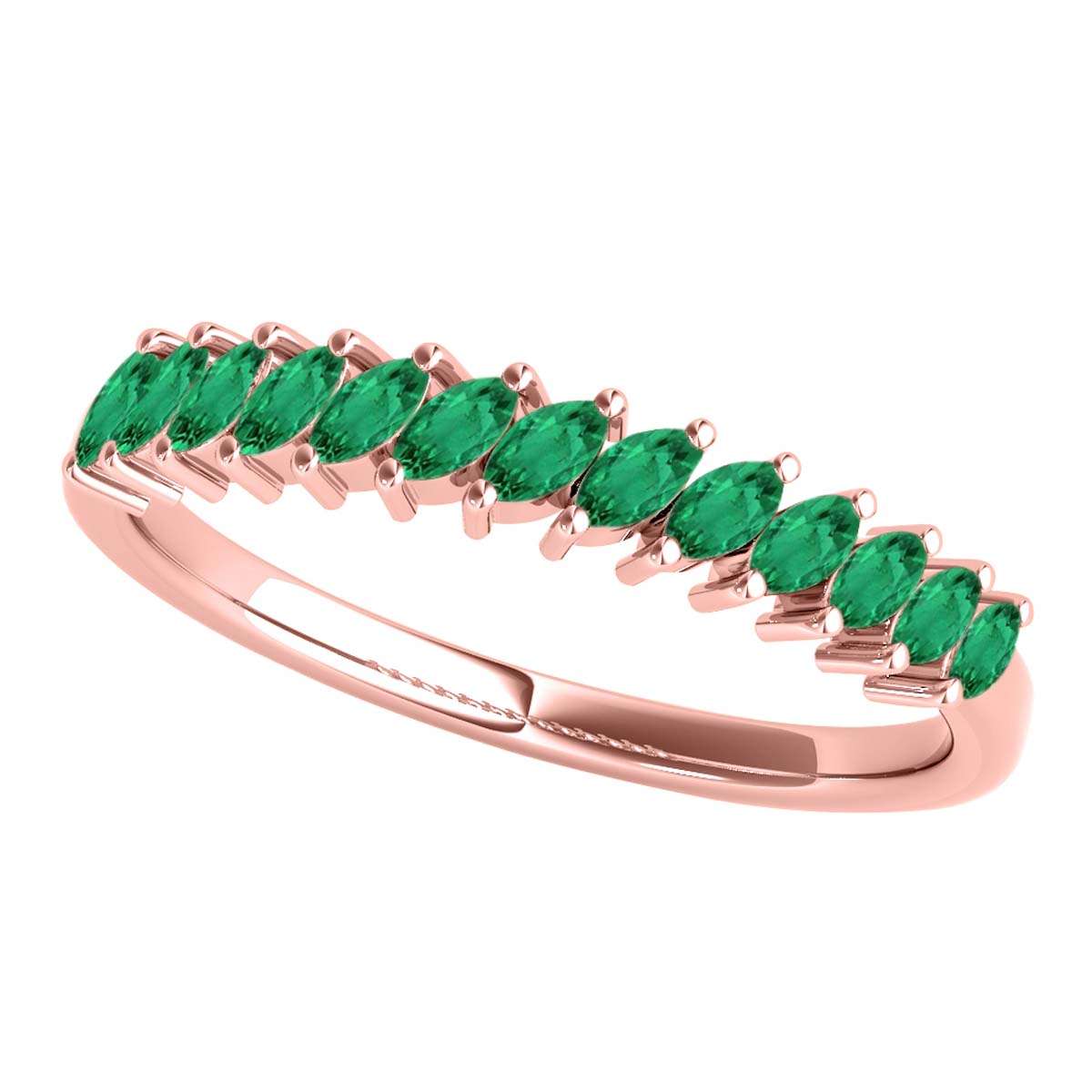 Elegant 0.65 Carat Marquise Emerald Gemstone Wedding Band: Prong Set, 10K Rose, White & Yellow Gold, Perfect for Women Mauli Jewels