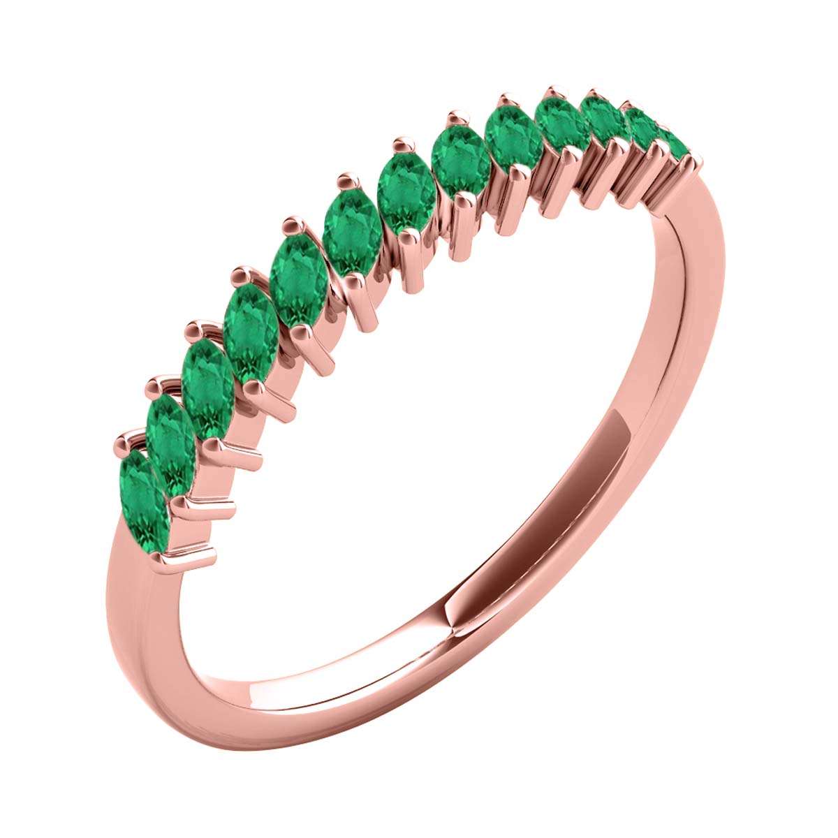 Elegant 0.65 Carat Marquise Emerald Gemstone Wedding Band: Prong Set, 10K Rose, White & Yellow Gold, Perfect for Women Mauli Jewels