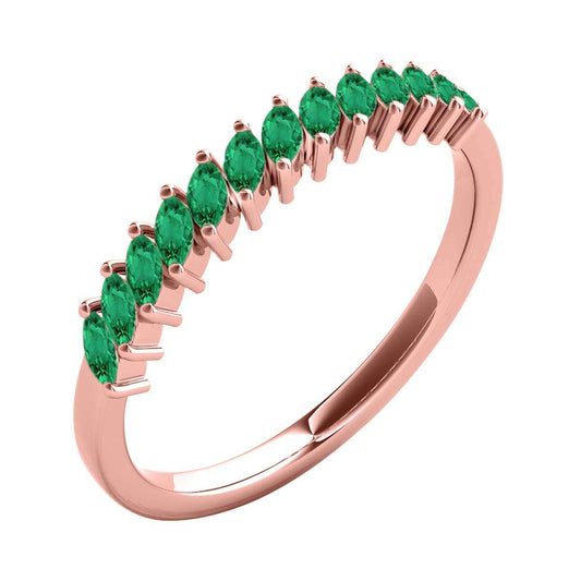 Elegant 0.65 Carat Marquise Emerald Gemstone Wedding Band: Prong Set, 10K Rose, White & Yellow Gold, Perfect for Women Mauli Jewels