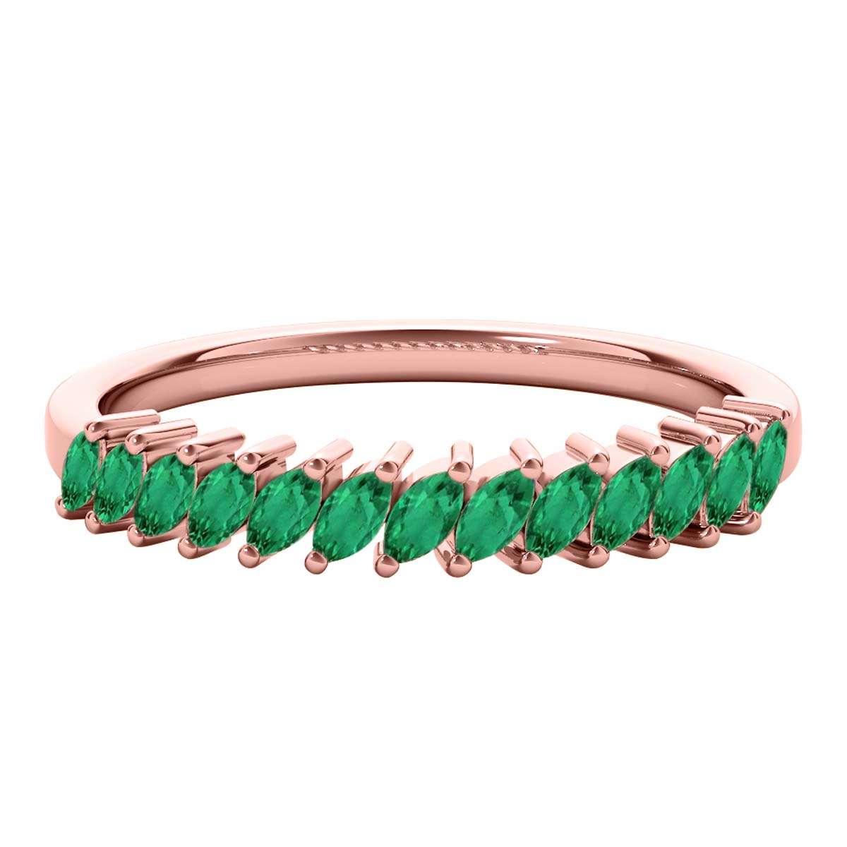 Elegant 0.65 Carat Marquise Emerald Gemstone Wedding Band: Prong Set, 10K Rose, White & Yellow Gold, Perfect for Women Mauli Jewels