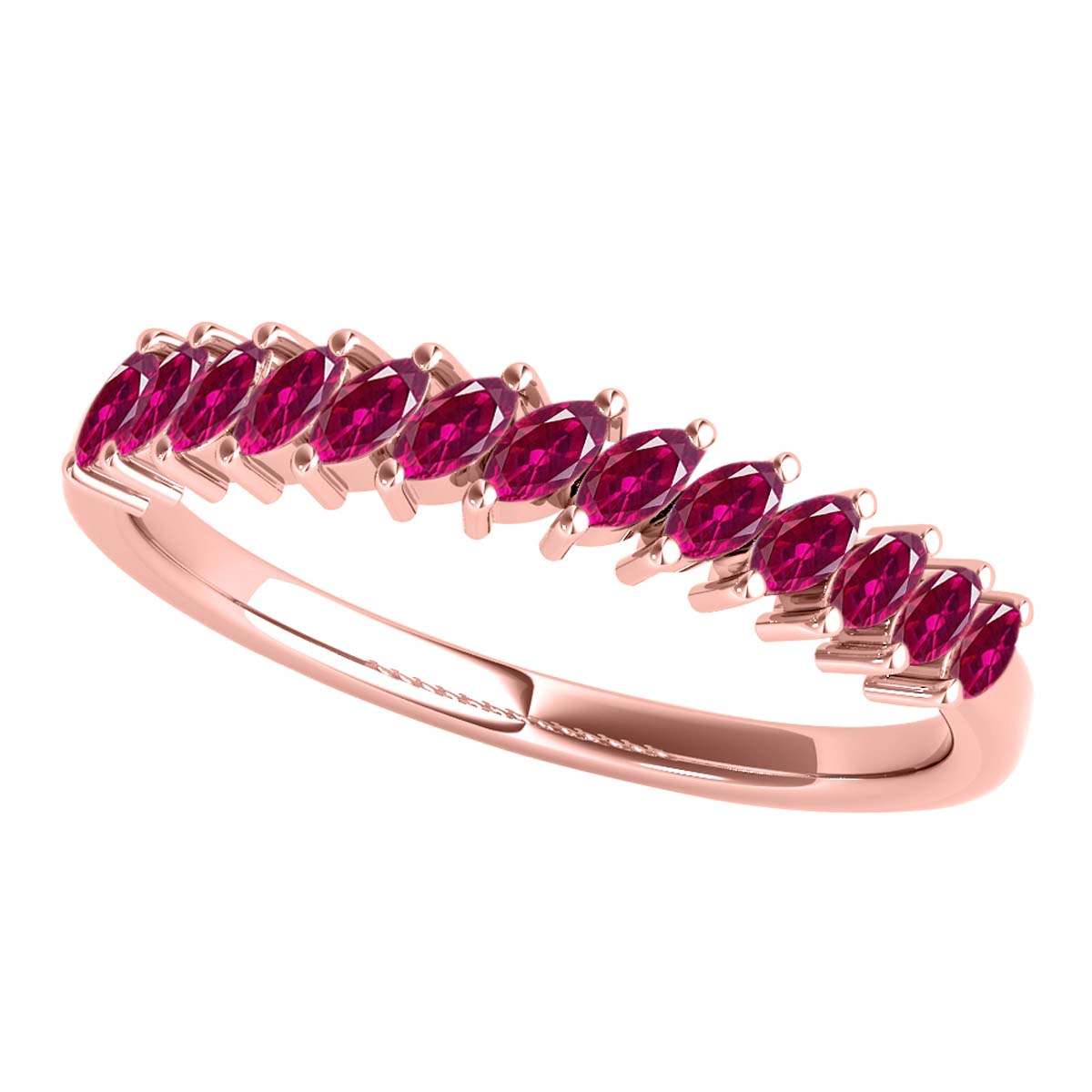 Elegant 0.65 Carat Marquise Ruby Gemstone Wedding Band: Prong Set, 10K Rose, White & Yellow Gold, Perfect for Women Mauli Jewels