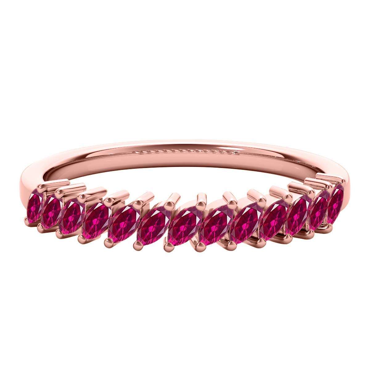 Elegant 0.65 Carat Marquise Ruby Gemstone Wedding Band: Prong Set, 10K Rose, White & Yellow Gold, Perfect for Women Mauli Jewels