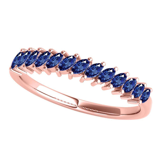 Elegant 0.65 Carat Marquise Sapphire Gemstone Wedding Band: Prong Set, 10K Rose, White & Yellow Gold, Perfect for Women Mauli Jewels