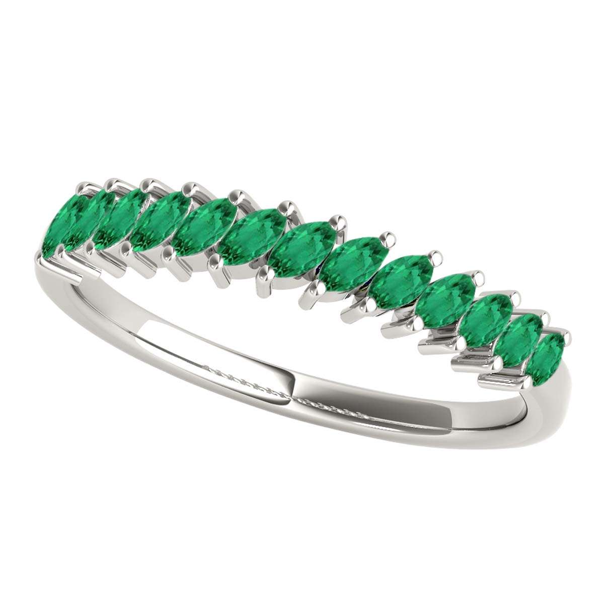Elegant 0.65 Carat Marquise Emerald Gemstone Wedding Band: Prong Set, 10K Rose, White & Yellow Gold, Perfect for Women Mauli Jewels