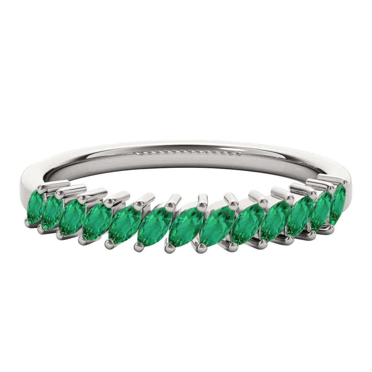 Elegant 0.65 Carat Marquise Emerald Gemstone Wedding Band: Prong Set, 10K Rose, White & Yellow Gold, Perfect for Women Mauli Jewels