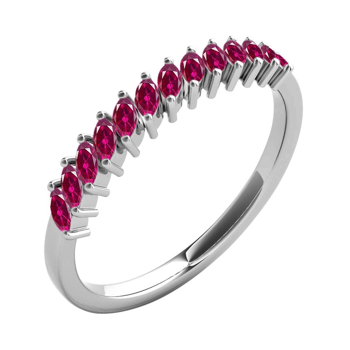 Elegant 0.65 Carat Marquise Ruby Gemstone Wedding Band: Prong Set, 10K Rose, White & Yellow Gold, Perfect for Women Mauli Jewels