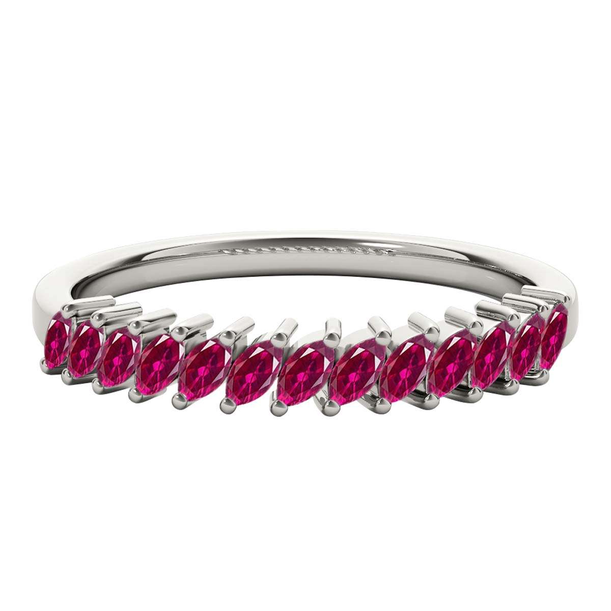 Elegant 0.65 Carat Marquise Ruby Gemstone Wedding Band: Prong Set, 10K Rose, White & Yellow Gold, Perfect for Women Mauli Jewels
