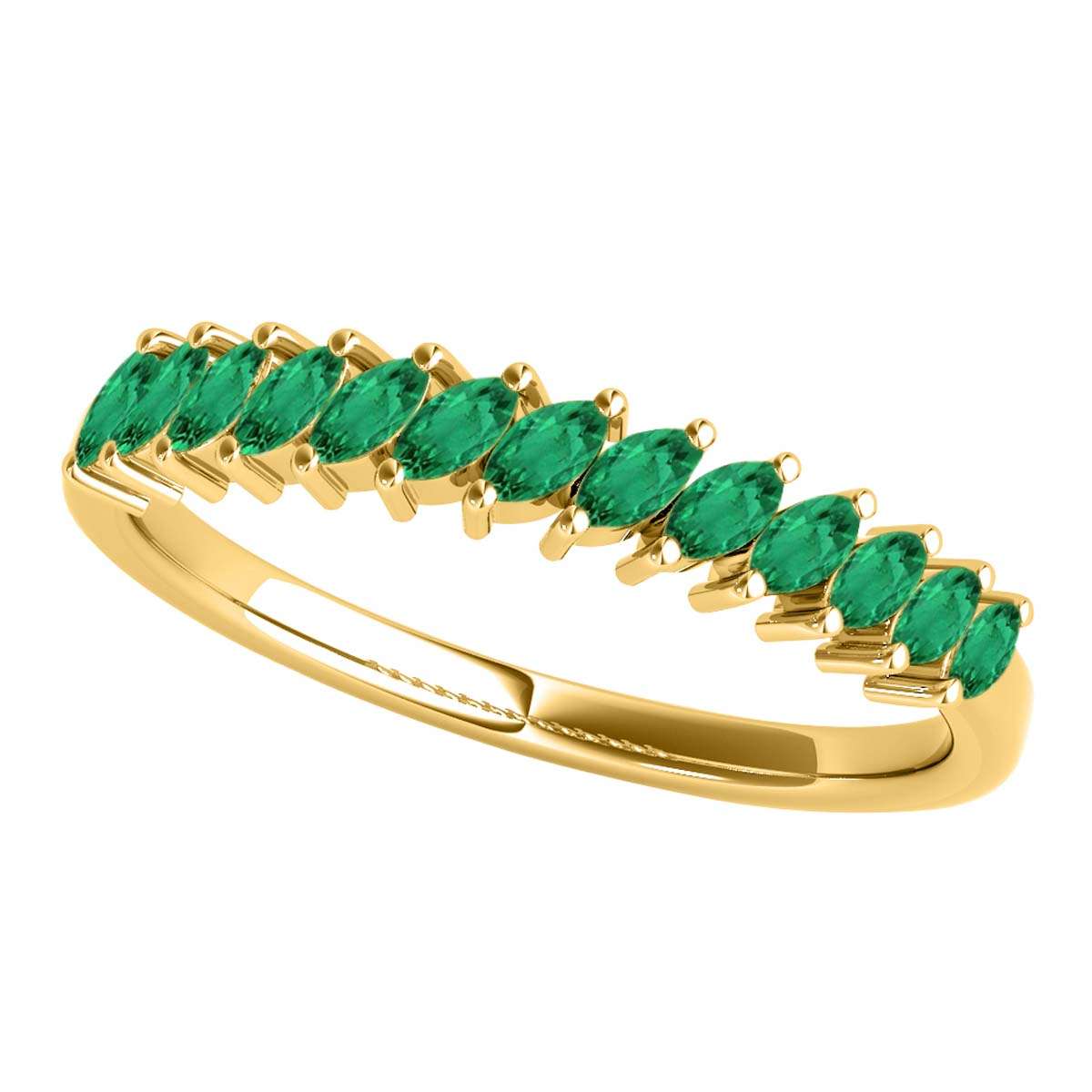Elegant 0.65 Carat Marquise Emerald Gemstone Wedding Band: Prong Set, 10K Rose, White & Yellow Gold, Perfect for Women Mauli Jewels