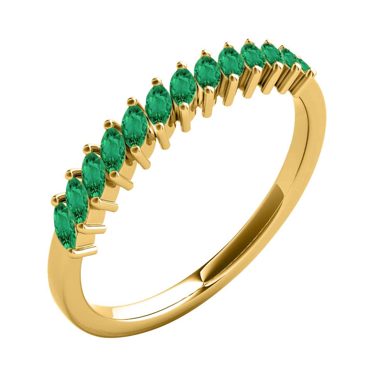 Elegant 0.65 Carat Marquise Emerald Gemstone Wedding Band: Prong Set, 10K Rose, White & Yellow Gold, Perfect for Women Mauli Jewels