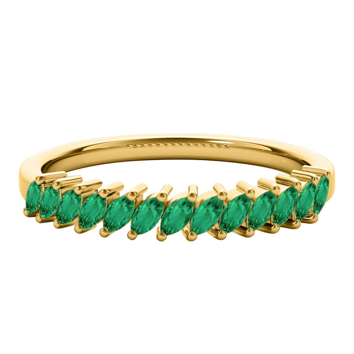 Elegant 0.65 Carat Marquise Emerald Gemstone Wedding Band: Prong Set, 10K Rose, White & Yellow Gold, Perfect for Women Mauli Jewels