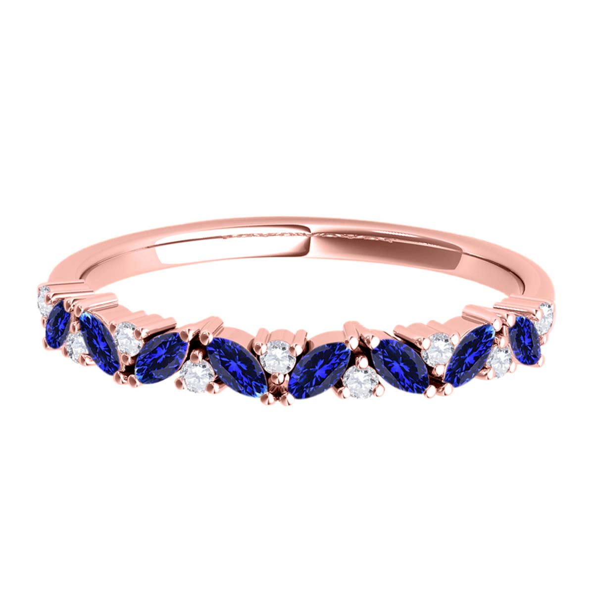 0.5 Carat Prong Set Natural Diamond & Marquise Shape Tanzanite Gemstone Wedding Band In 10K Rose White & Yellow Solid Gold Mauli Jewels