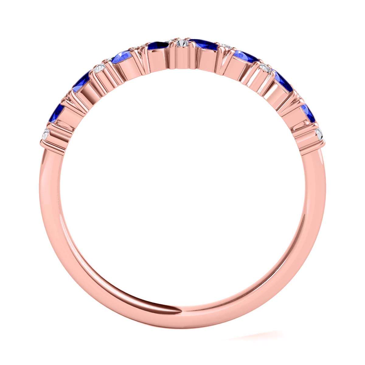 0.5 Carat Prong Set Natural Diamond & Marquise Shape Tanzanite Gemstone Wedding Band In 10K Rose White & Yellow Solid Gold Mauli Jewels